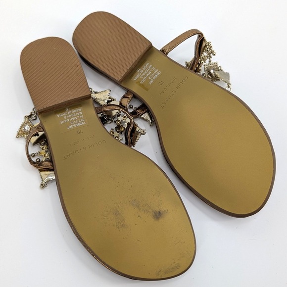 Colin Stuart Bronze Jeweled Filigree Flat Sandals Ankle Chain Womens 7B - Damage - Picture 8 of 8